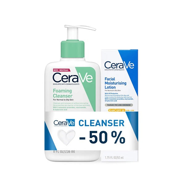 Cerave Set Foaming Cleanser & AM Facial Moisturising Lotion (SPF 50)